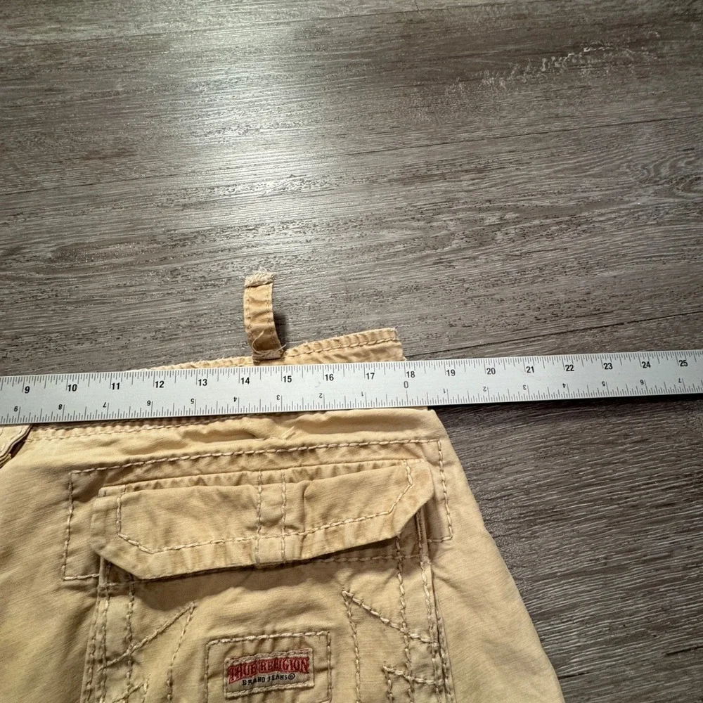 True Religion Cargo Shorts Mens 34 Cotton Big T Stitch Khaki Relaxed Y2K 36x12